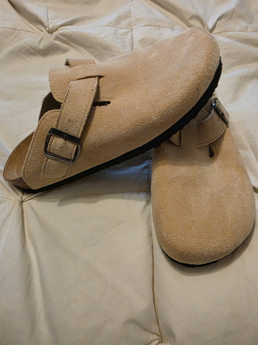 Suede Slip-On Clog Mules in Beige